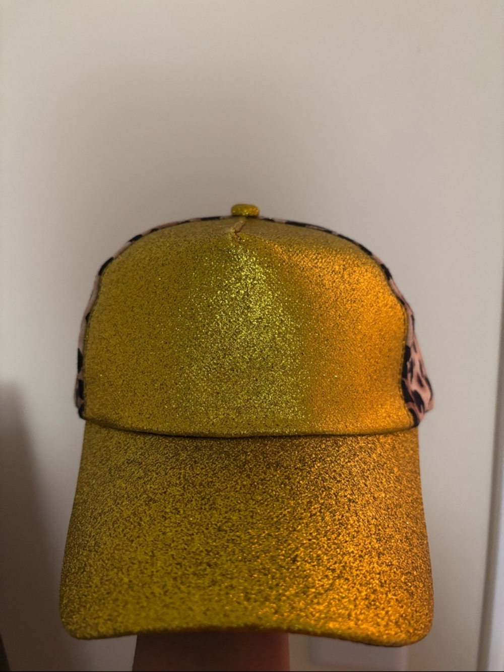 Gold Glitter Baseball Cap with Leopard Sides